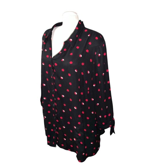 Catherines Womens Black Button-Down Shirt Size 3XL Red Apple Print Relaxed Fit 1 - Picture 6 of 12